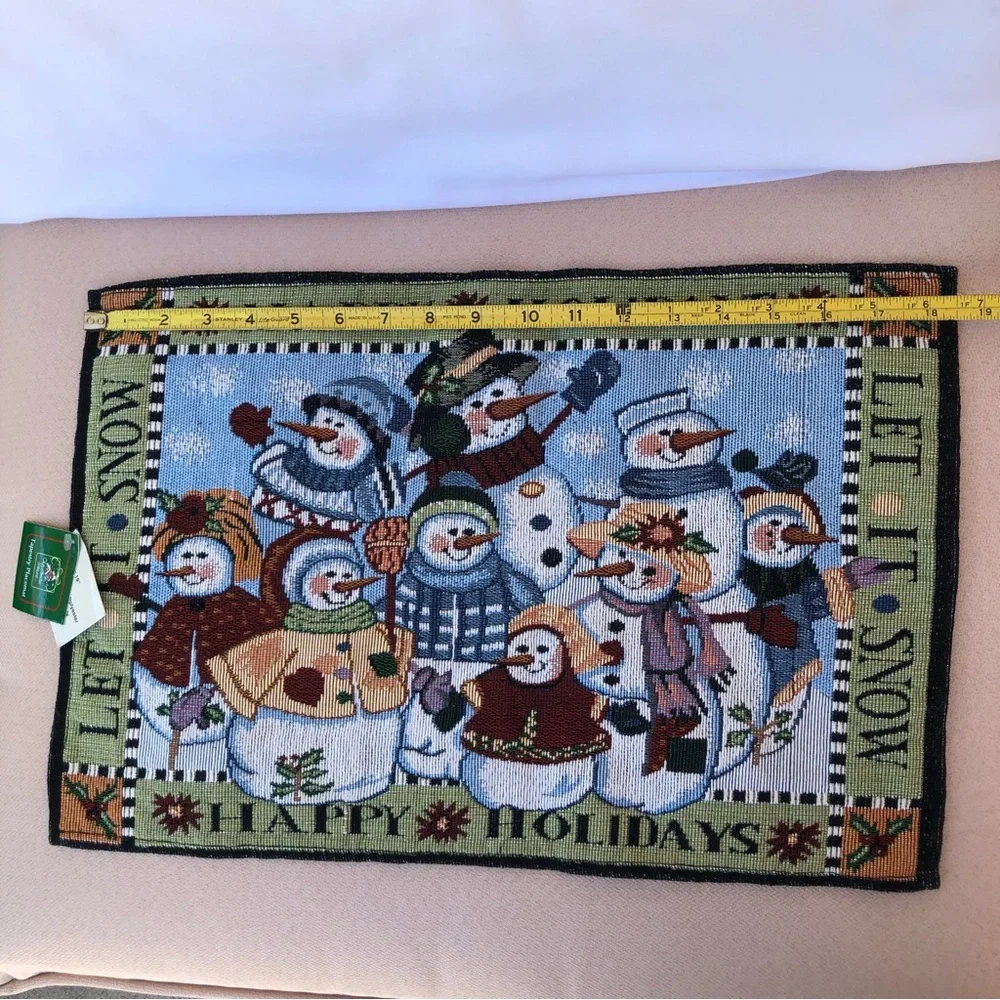 Set Of 5 Christmas Tapestry Placemats Let It Snow Happy Holidays Snow Man Family